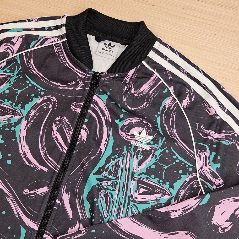 Adidas SST Track Jacket Kids XL Black Pink Teal Abstract Print‎ Sportswear